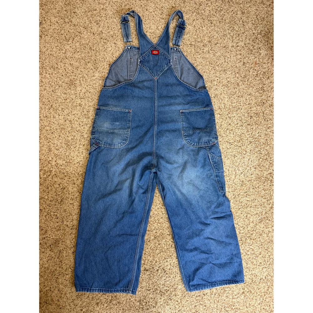 Dickies Denim Bib Overalls Mens Blue Carpenter Workwear 48x32 - Picture 7 of 13